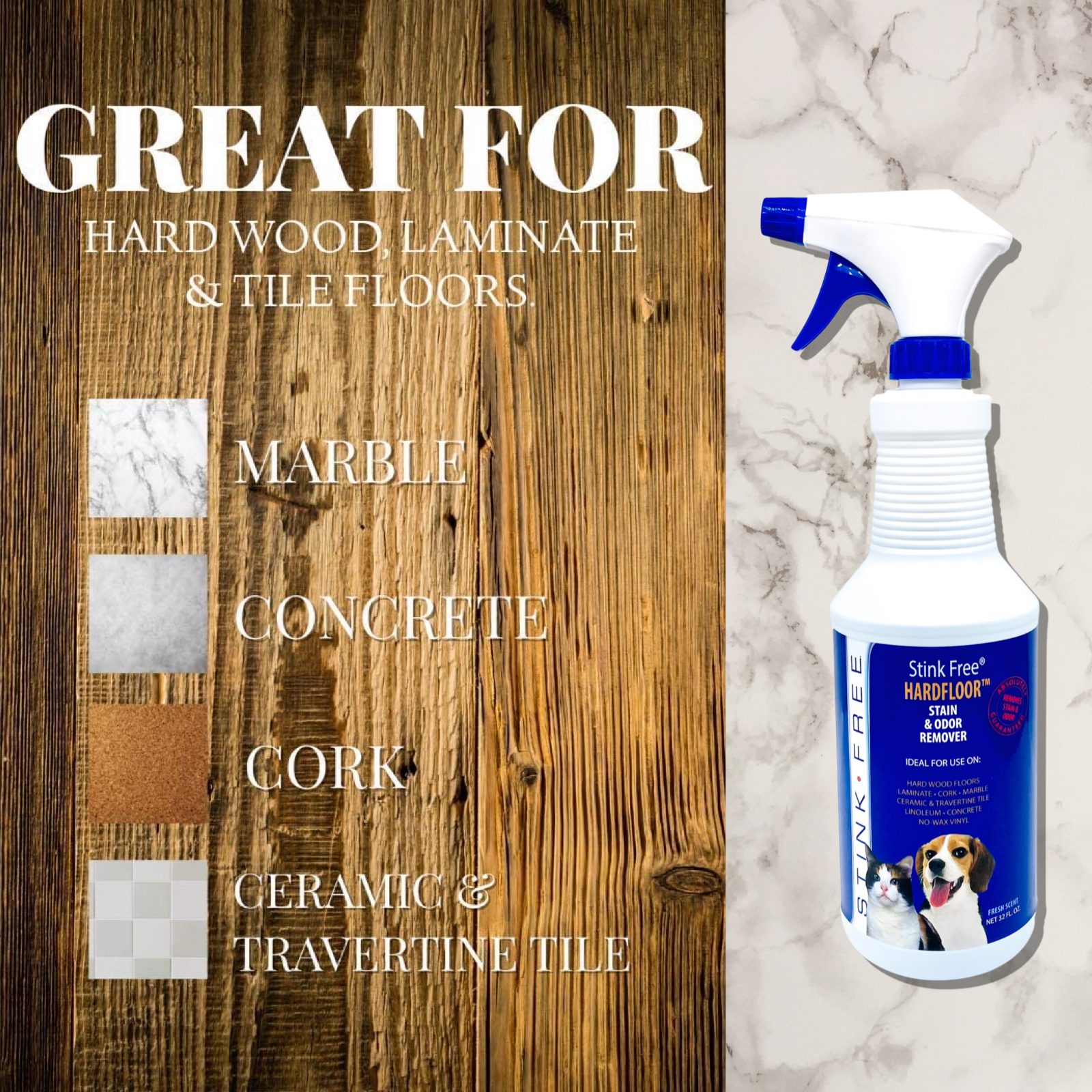 Hardfloor Pet Stain & Odor Remover for Hard Wood Floors, Concrete, Laminate, Marble, Ceramic & Travertine Tile, and Linoleum 32 Fl.oz