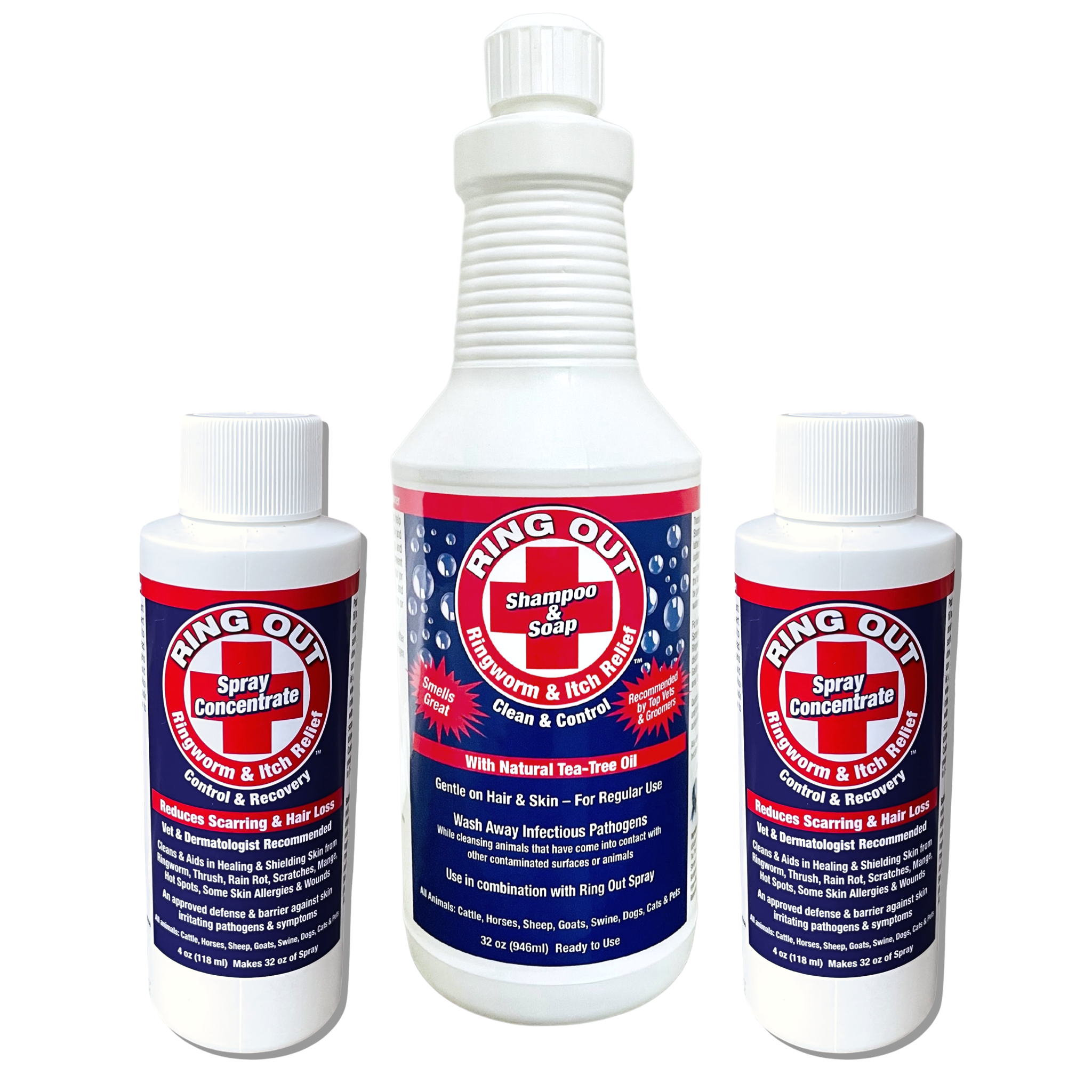 Combo Pack -  Ring Out Shampoo & 2 Bottles of Ring Out Concentrate - Prevent & Help Cure Ringworm & Other Fungi