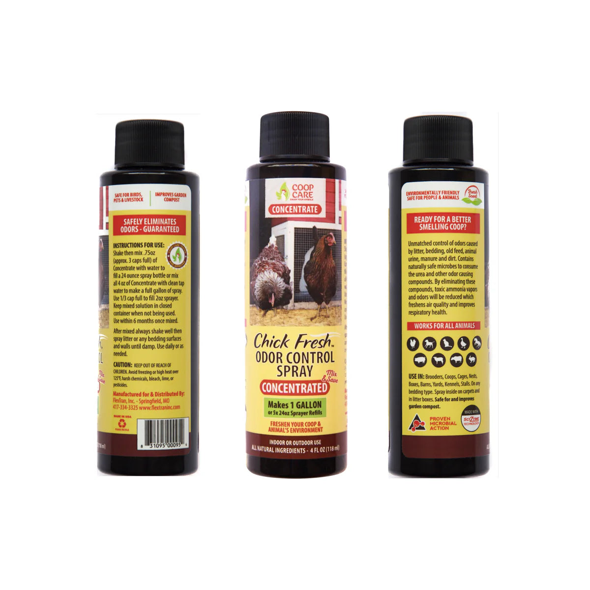 Chick Fresh - Eliminate Chicken Coop & Brooder Odor Concentrate (4 oz makes 1 Gallon of Spray!) *Includes FREE Gallon & 24 oz Application Spray Bottles