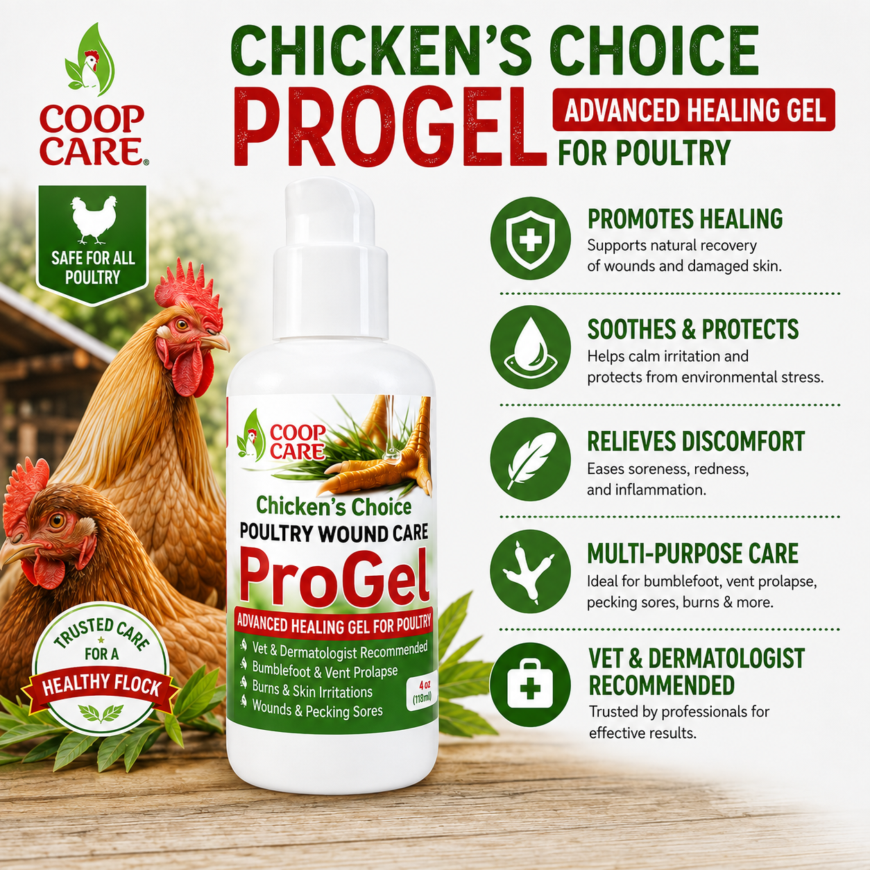 Chicken Wound Care ProGel for Chickens | Targeted Skin & Feather Support