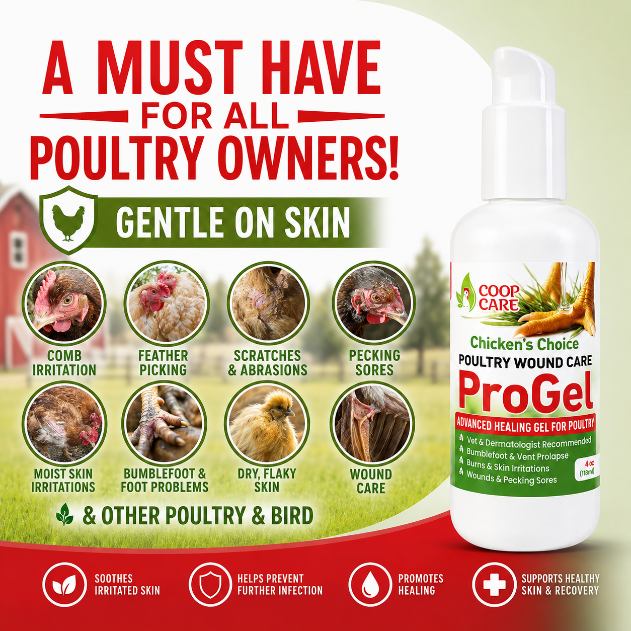 Chicken Wound Care ProGel for Chickens | Targeted Skin & Feather Support