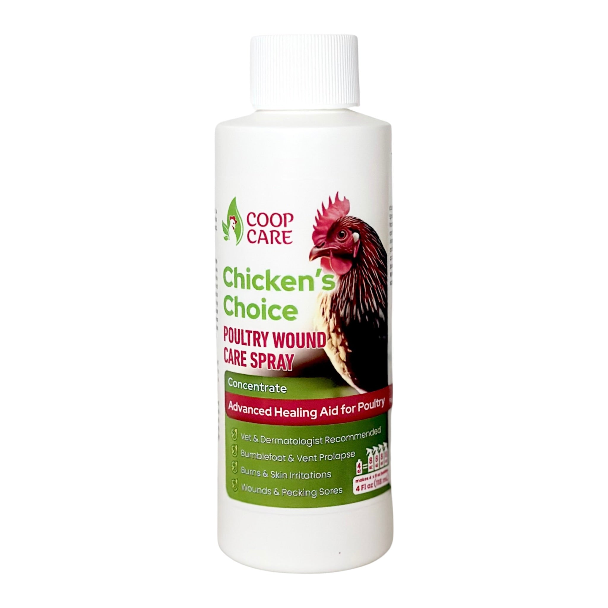 Chicken's Choice Wound Care for Chickens & Birds. Advanced Wound Care Spray for Poultry. Works for Bumblefoot, Vent Prolapse, Pecking Sore, Burns & Skin Irritations. Makes 32 oz Spray