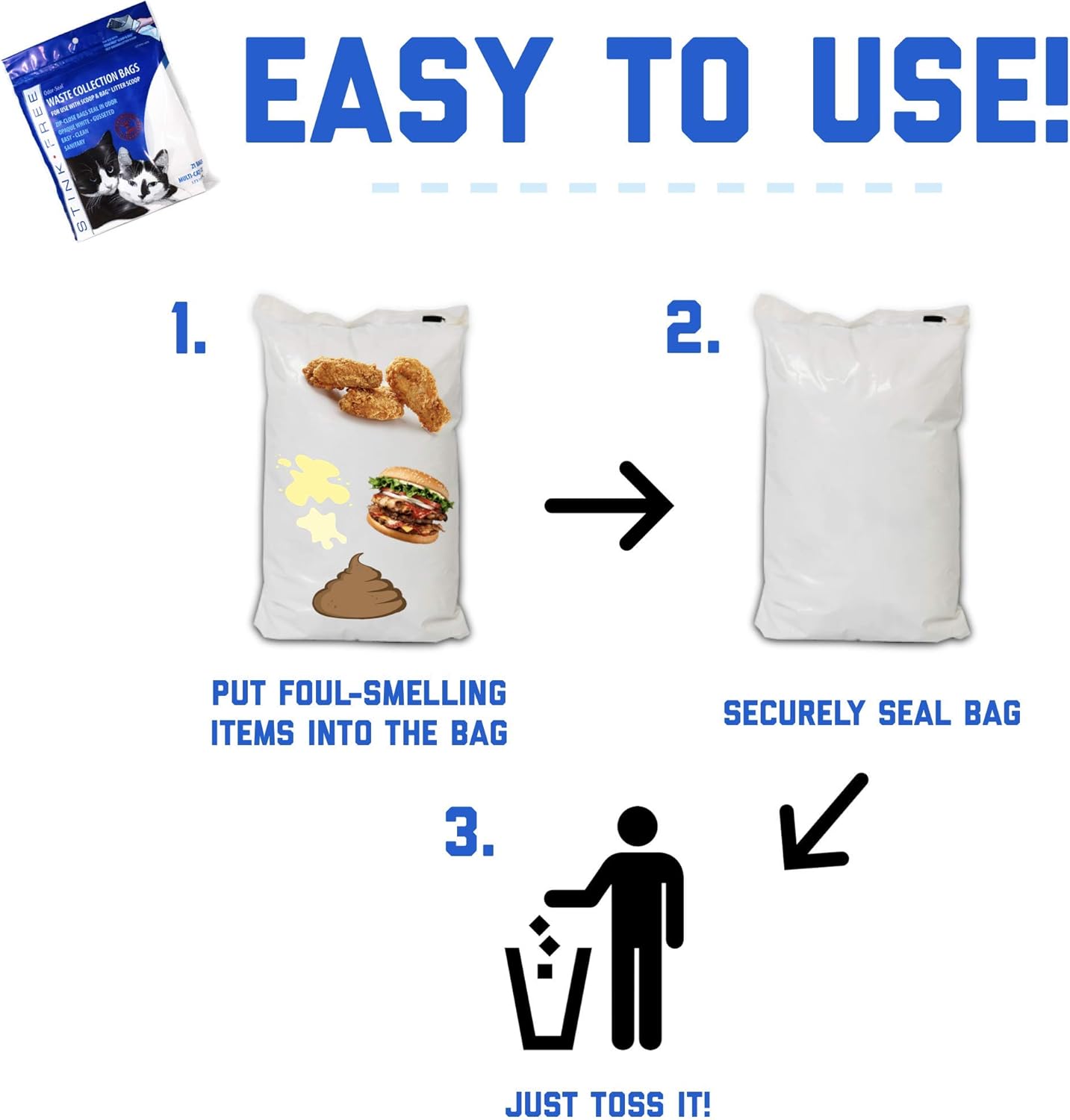 Cat Litter Odor Seal Bag - Smell Proof Kitty Litter Bags. Packs of 21 Bags