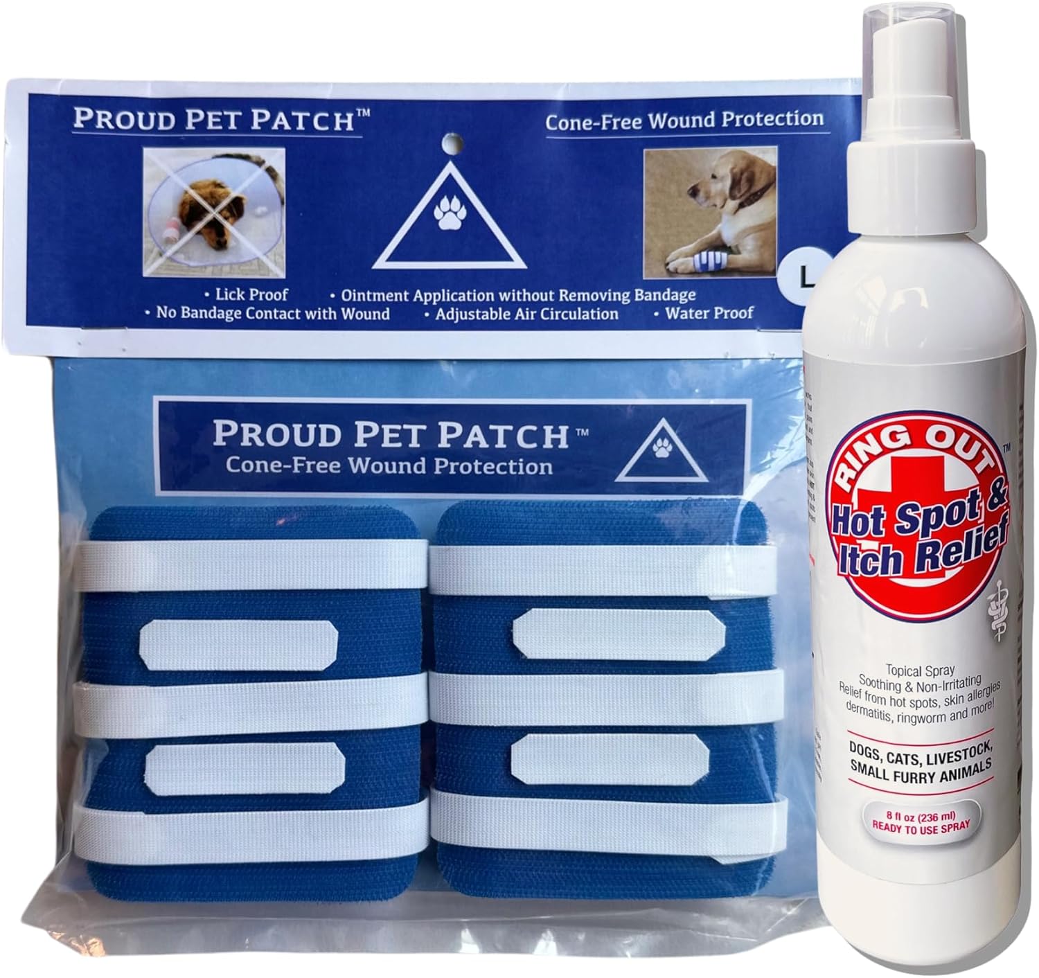 Proud Pet Patches A Better Dog Bandage for Wound Care, Cone Collar Alternative. Recovery Bandage for Dogs Leg. Cover & Help Licking of Hot Spots, Lick Granuloma, Stitches w/Hot Spot Spray