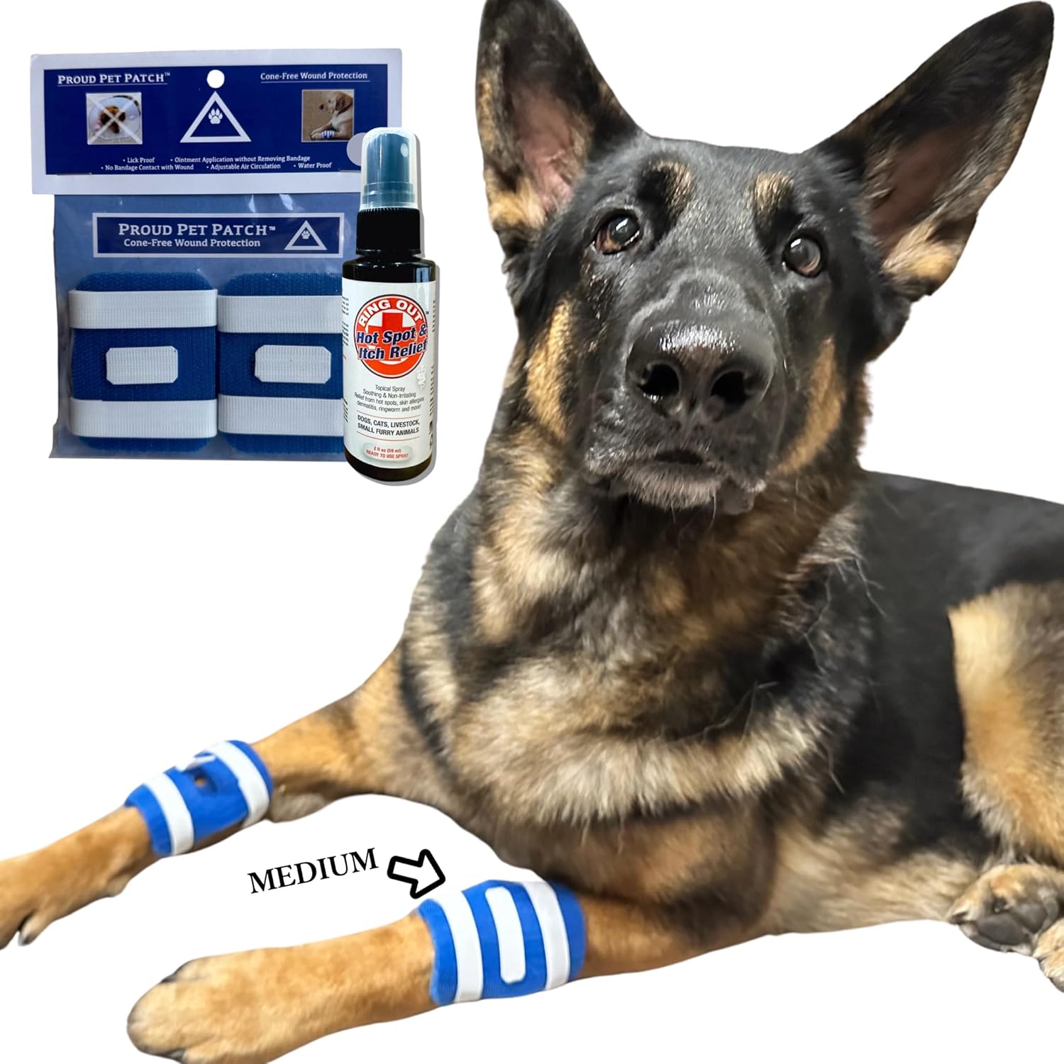 Proud Pet Patches A Better Dog Bandage for Wound Care, Cone Collar Alternative. Recovery Bandage for Dogs Leg. Cover & Help Licking of Hot Spots, Lick Granuloma, Stitches w/Hot Spot Spray