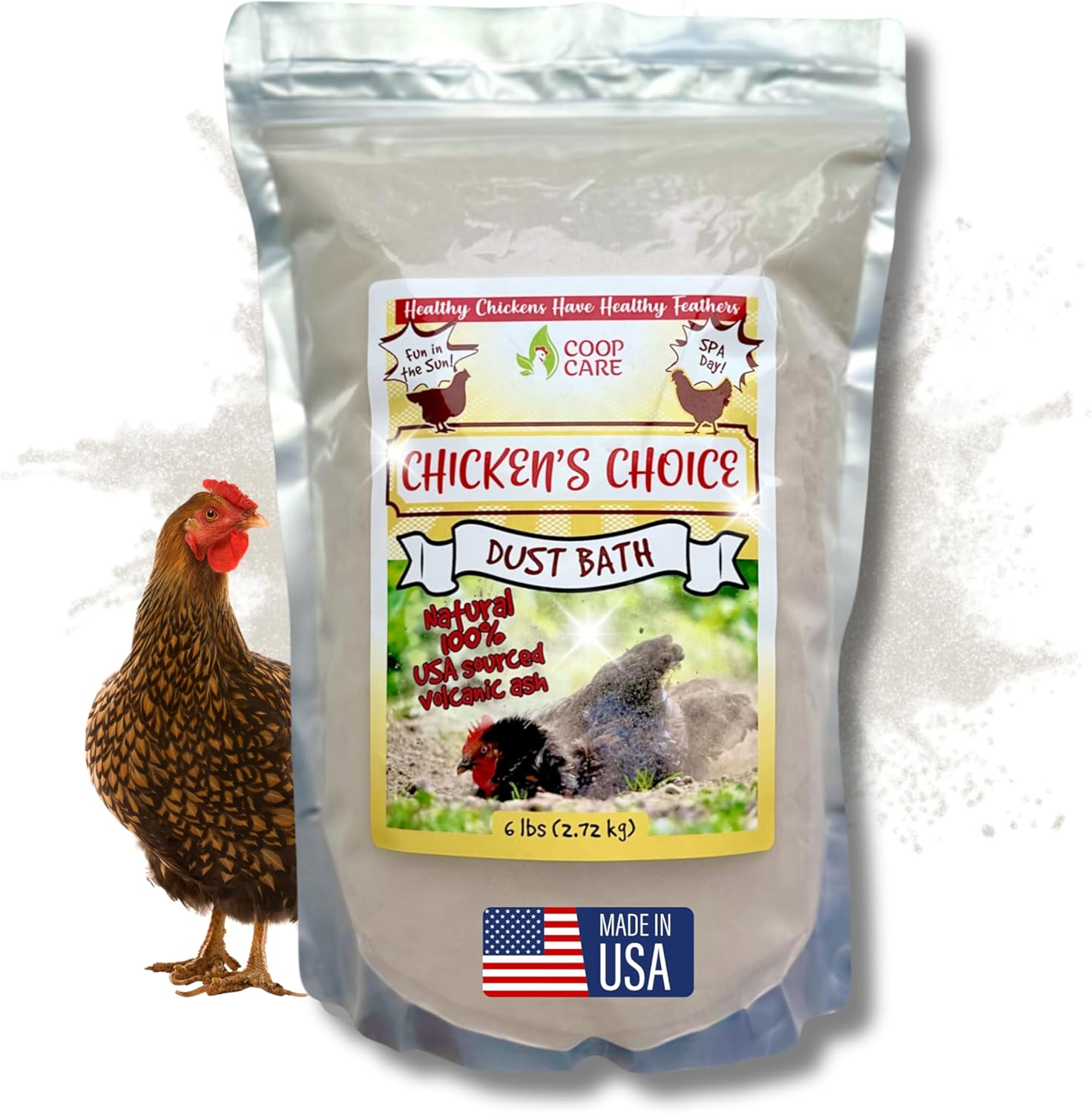 Chicken’s Choice Dust Bath – All-Natural Dust Bath Additive for Chickens and all types of Poultry to Help Remove Excess Oils and Keep Feathers in Tip Top Condition (6lb Resealable Pouch)