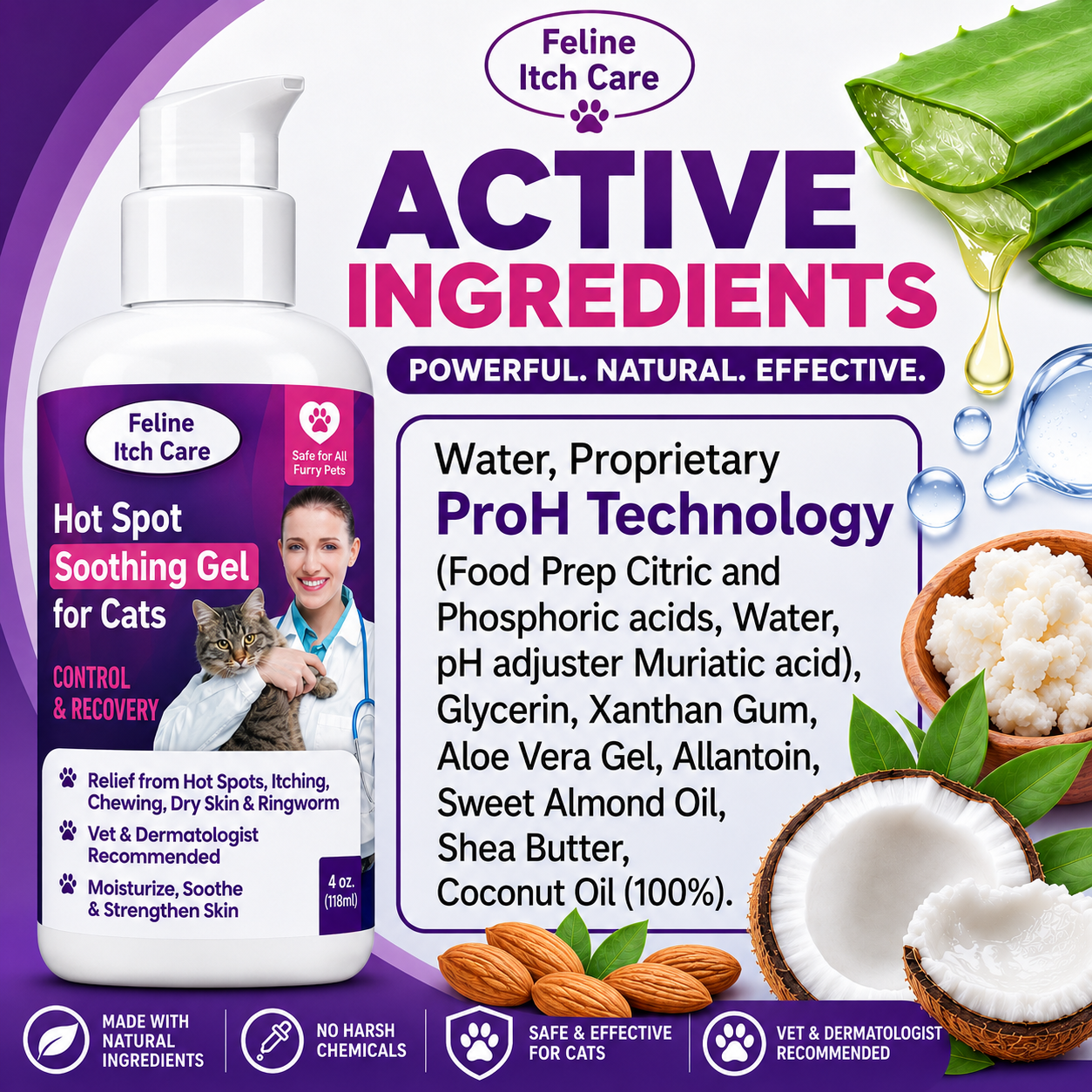 Feline Itch Care Hot Spot Soothing Gel for Cats with Coconut Oil & Aloe Vera