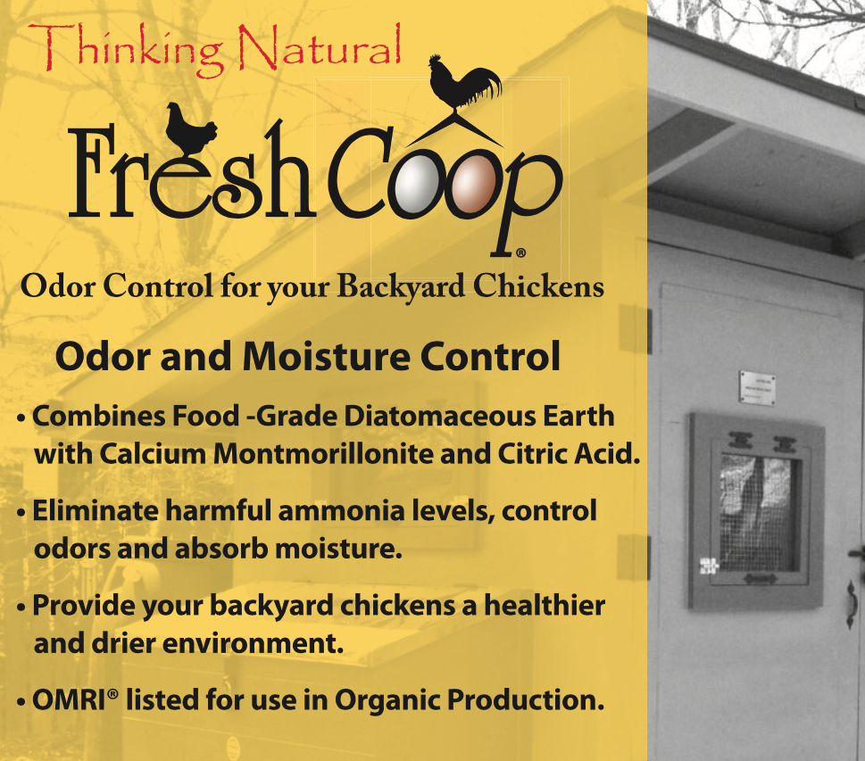 Fresh Coop Chicken Odor Control and Eliminator for Backyard Chickens. Control and Eliminate Ammonia in coop, brooder, chicken run, horse stall 7 lb (3.18kg) FREE Coop Cleaner