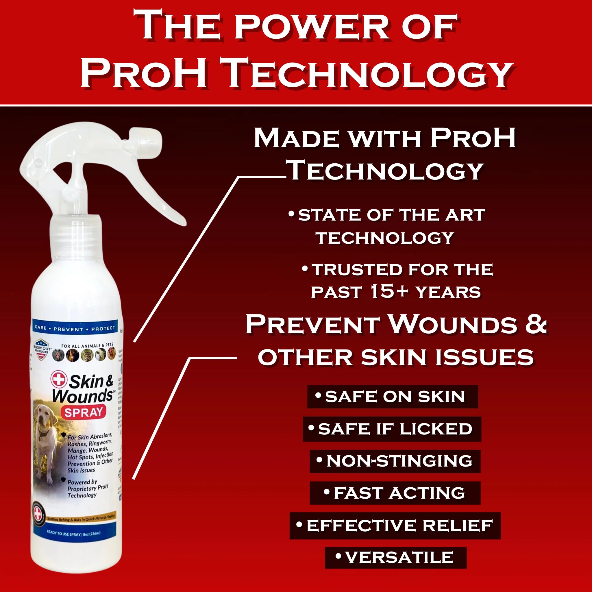 Show Out Skin & Wounds Spray for Dogs & Cat - Remedy for Dog Hot Spot, Dry Skin, Rash, Skin Infection, Ringworm, Mange, Itchy Paws, Irritation on Skin, Skin Allergy, Wound Care (8oz)