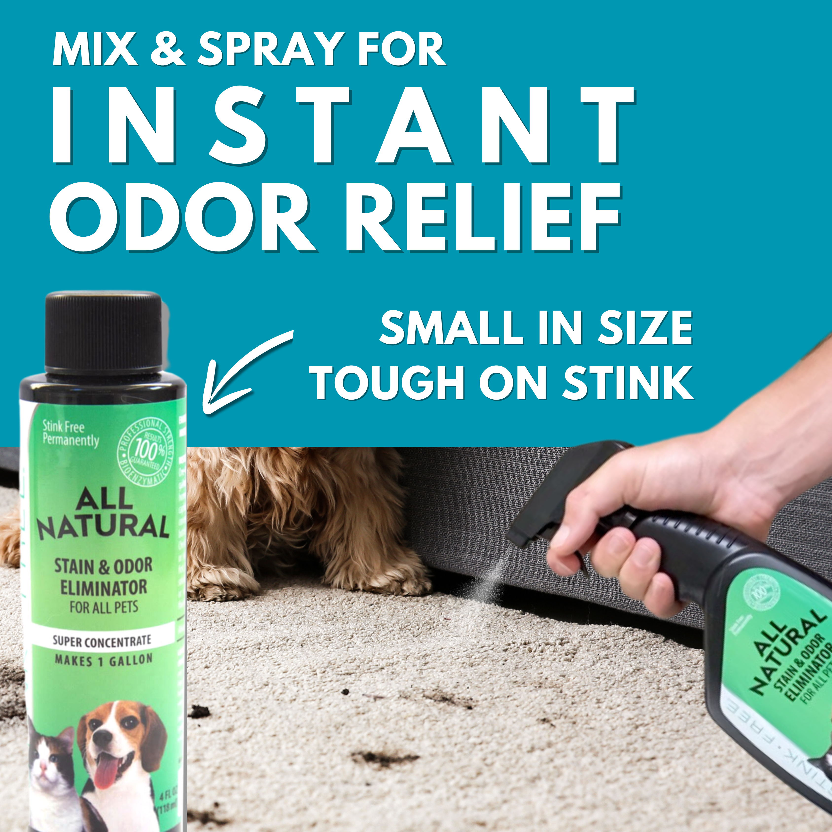 All Natural Stain & Urine Odor Eliminator for Pets (24 oz. Application Spray Bottle)