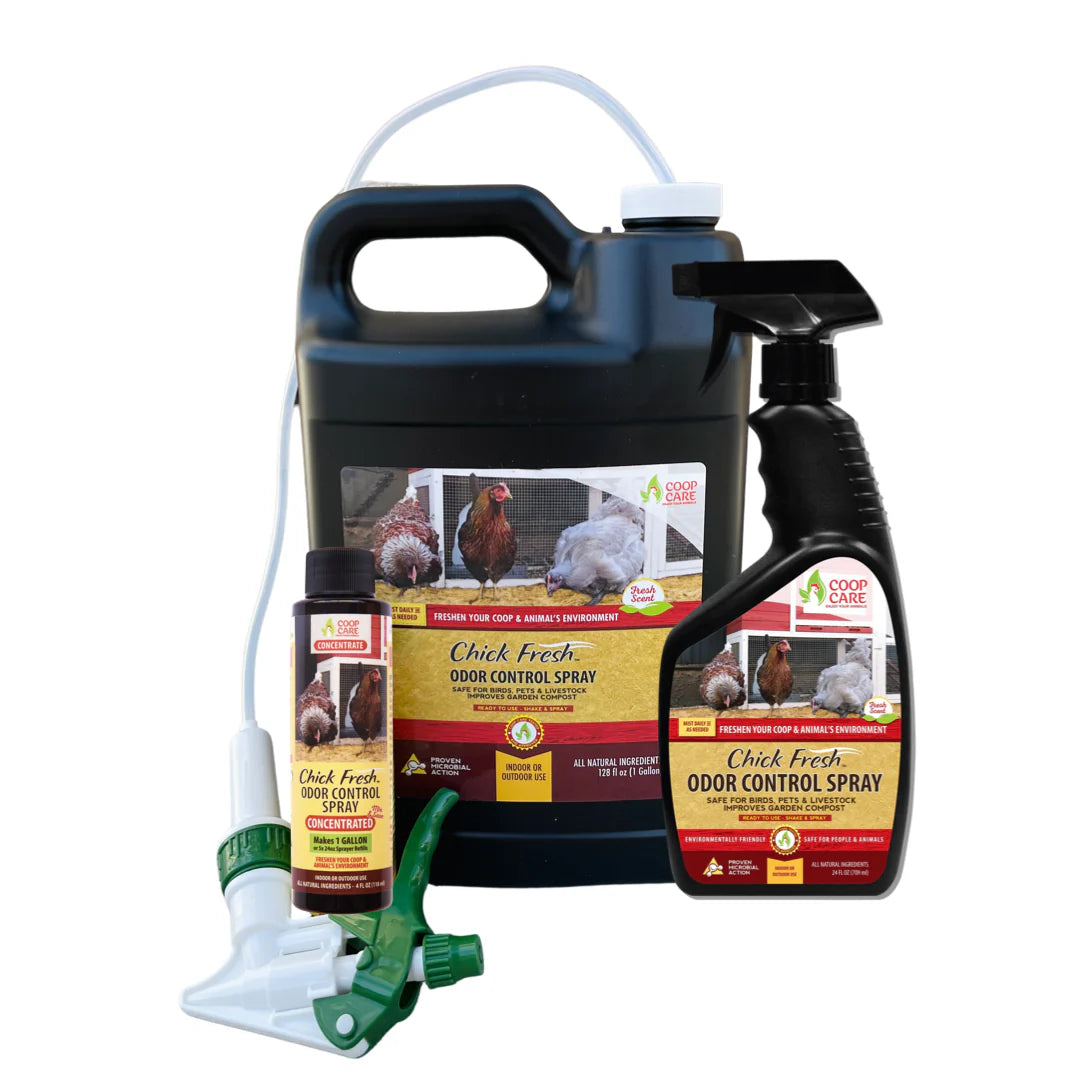 Chick Fresh - Eliminate Chicken Coop & Brooder Odor Concentrate (4 oz makes 1 Gallon of Spray!) *Includes FREE Gallon & 24 oz Application Spray Bottles