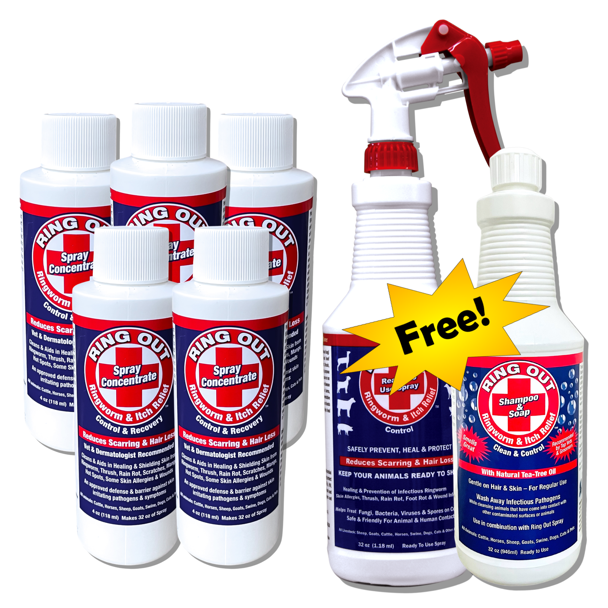 BLACK FRIDAY SPECIAL- Ring Out 5 pack - Prevent & Treat Ringworm & Fungus - Get 1 Bottle of Ring Out Shampoo & Spray Bottle Free