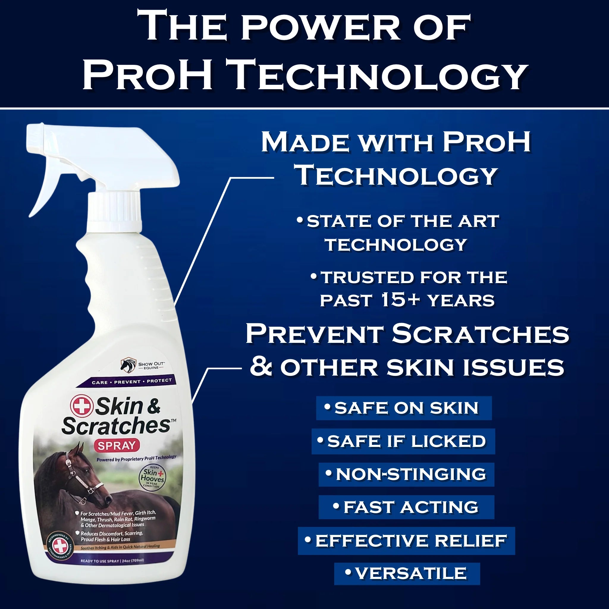 Show Out Skin & Scratches 24 oz Ready to Use Spray- Fast Relief and Prevention for Horse Care. Use on Equine Scratches/Mud Fever, Girth Itch, Mange, Thrush, Rain Rot, Ringworm, etc