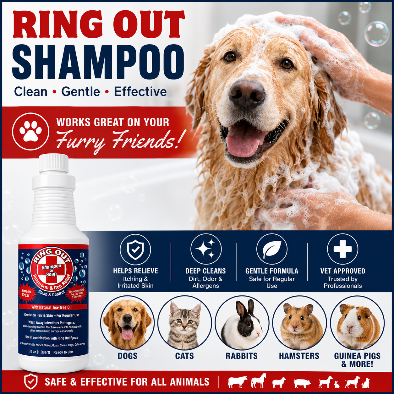 Ringworm Prevention Pack - Prevent and Help Treat Ringworm for Goats, Cattle, Horses, All Pets and Livestock. Ring Out, Ring Out Shampoo and Empty 32 oz Spray Bottle