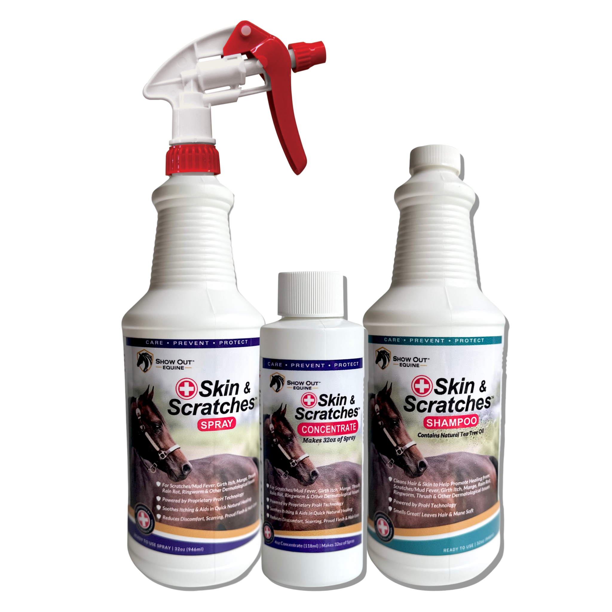 Show Out Skin & Scratches Prevention Pack - Fast Relief and Prevention for Horse Care. Use on Equine Scratches/Mud Fever, Girth Itch, Mange, Thrush, Rain Rot, Ringworm & Other Skin Issues on Horses