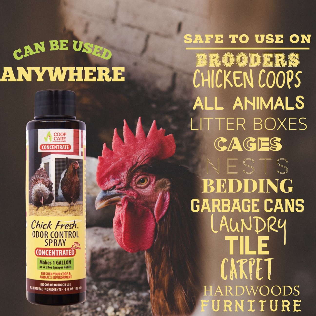 Chick Fresh Concentrate - Eliminate Odors in Brooder, Coop, Litter Box, etc. FREE 24 oz. Sprayer - FlexTran Animal Care