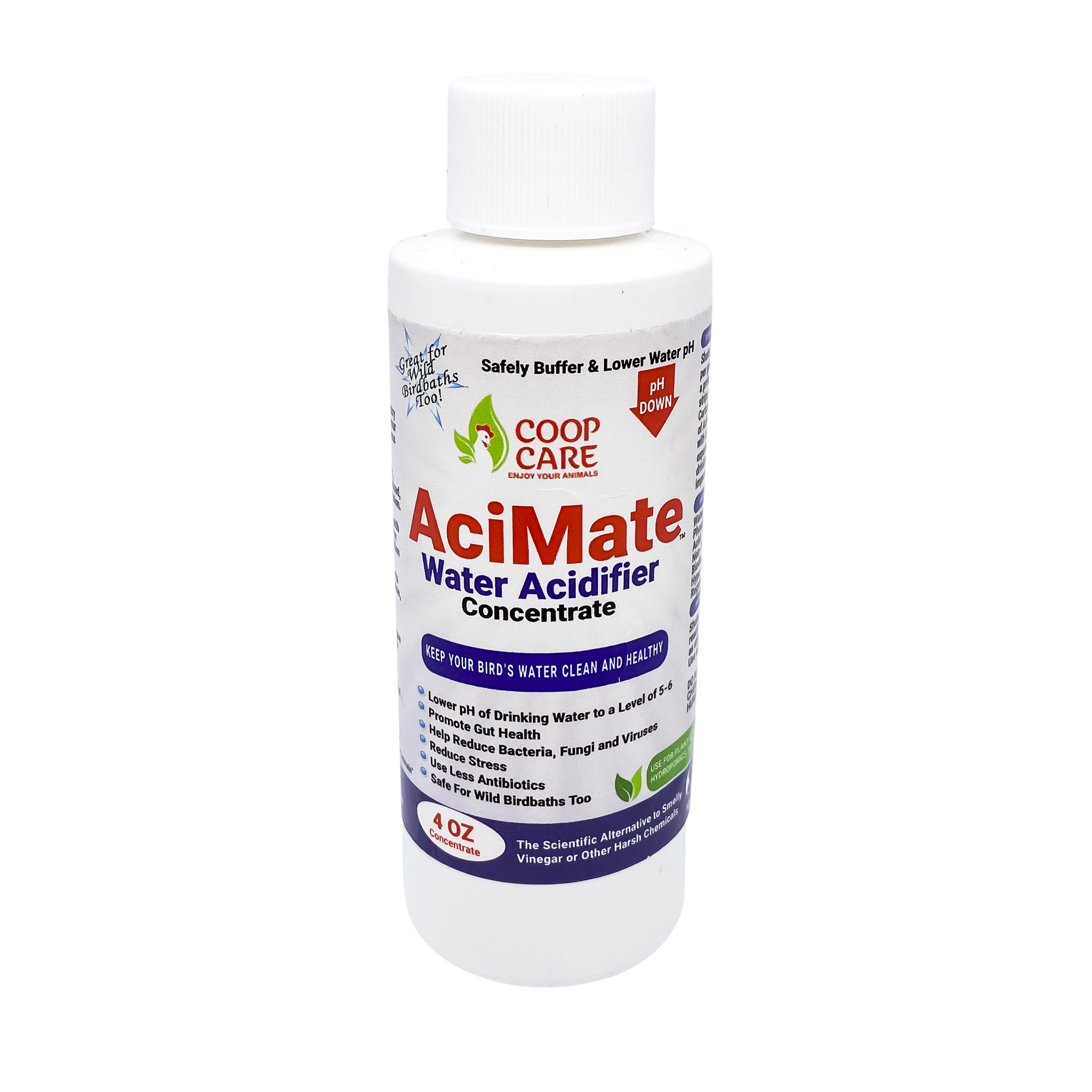 AciMate Water Acidifier Concentrate (4oz) – Water Quality is Essential to Poultry Health. Optimize Water pH, Eliminate BioFilm & Algae Growth in Your Waterers. 10x Stronger than Apple Cider Vinegar! Pleasant Taste. Free pH test strips included!