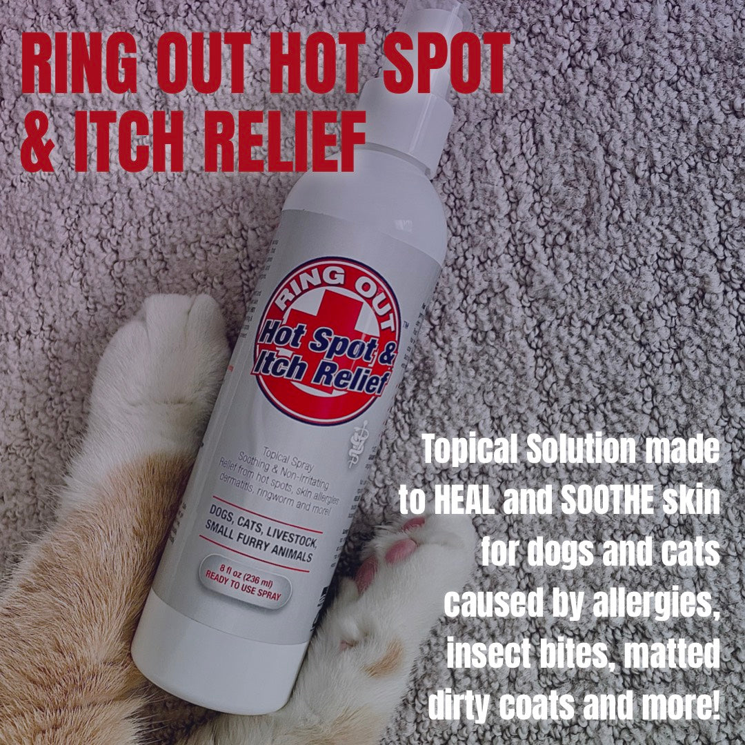Ring Out - Hot Spot Treatment and Itch Relief for Dogs and Cats. Spray for Dog Hotspot, Rash, Dry Skin, Infection, Paws, Itching, Irritation, Allergy, Wound Care (8 oz Spray Bottle)