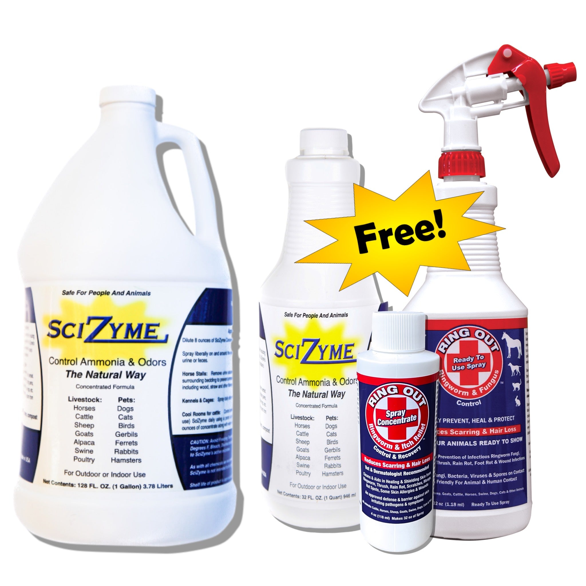 SciZyme Gallon w/ FREE SciZyme Quart, Ring Out Concentrate and 32 oz spray bottle - Control odor & ammonia (Makes 16 Gallons)